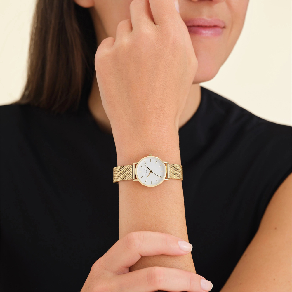ROSEFIELD Ladies Small Edit White Mother of Pearl Dial Golden Mesh Bracelet Watch SMGMG-S06