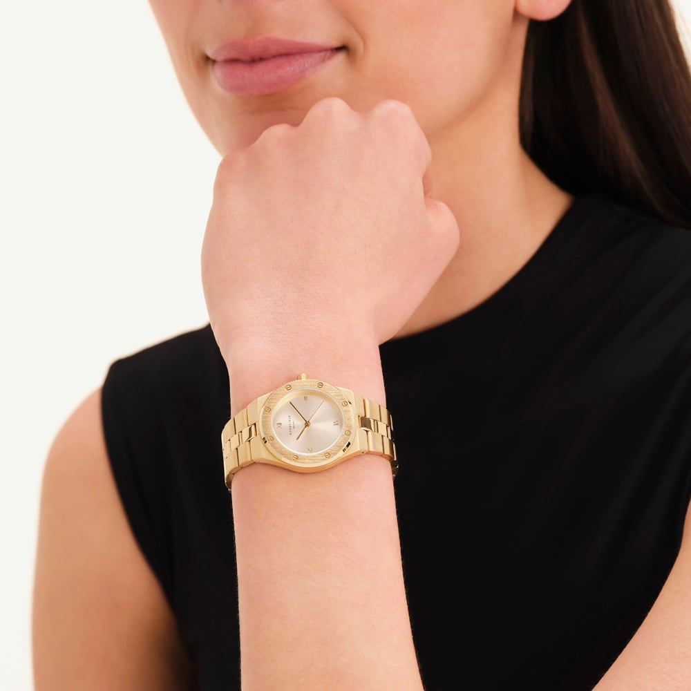 ROSEFIELD Ladies Rose Champagne Dial Golden Bracelet Watch SPCGSG-SP01