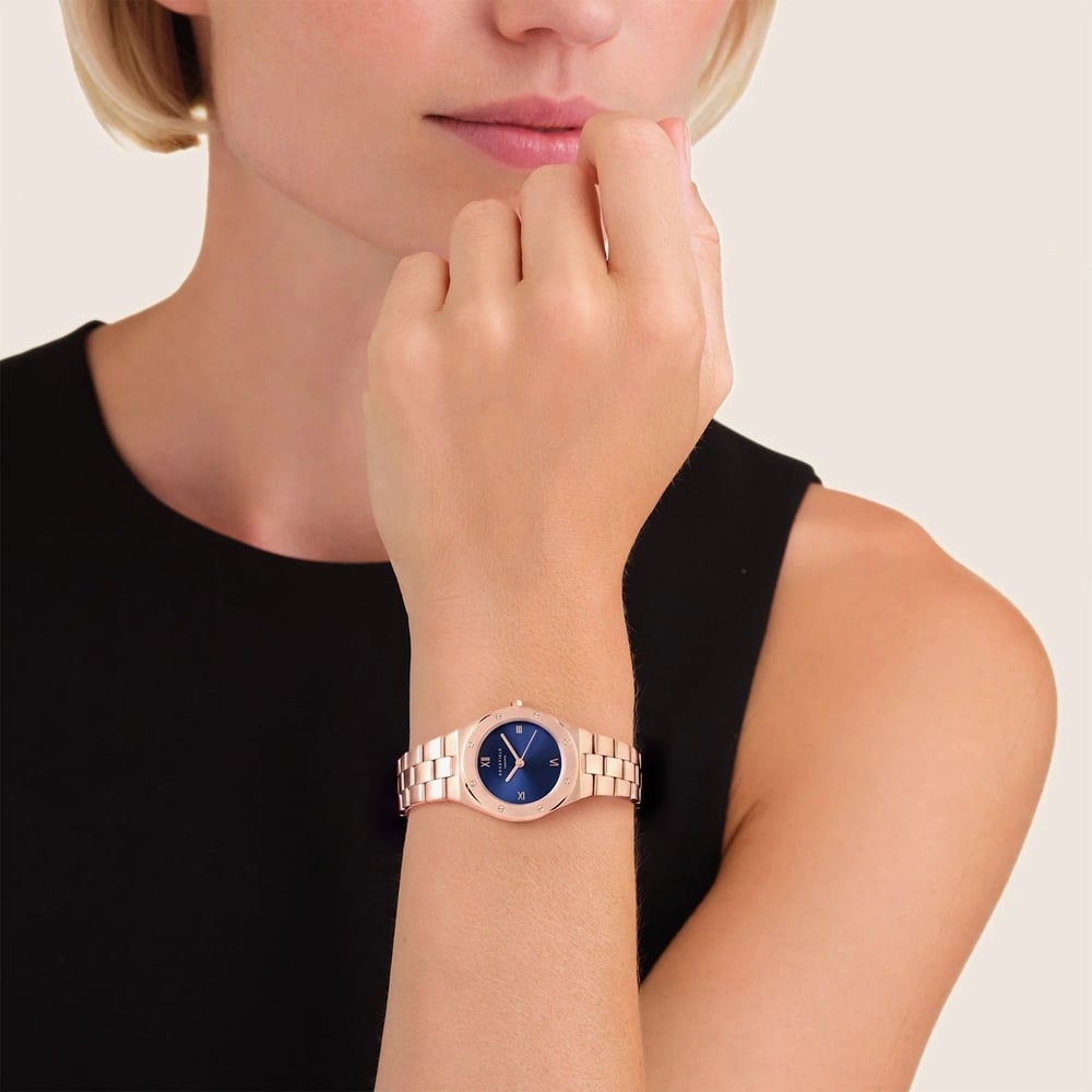 ROSEFIELD Ladies Rose XS Navy Dial Rose Gold Bracelet Watch SPNRSR-SP11