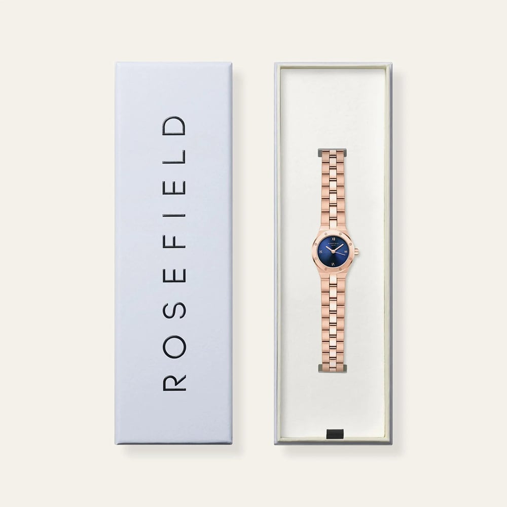 ROSEFIELD Ladies Rose XS Navy Dial Rose Gold Bracelet Watch SPNRSR-SP11