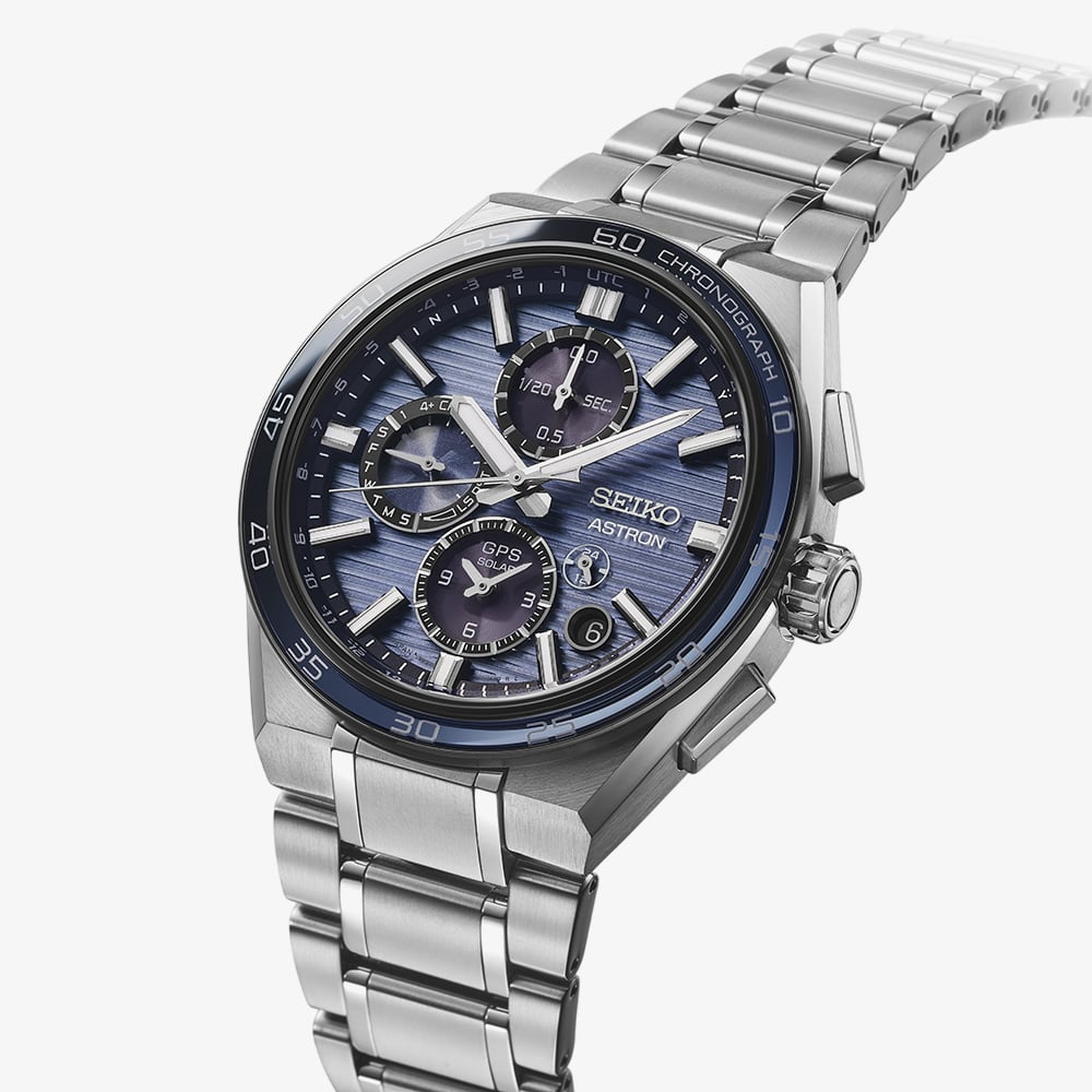 Seiko Mens Astron GPS Solar Blue Chronograph Dual Time Watch SSH175J1