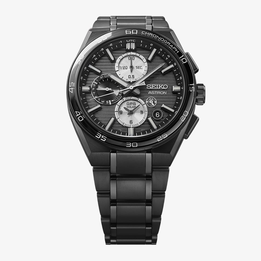Seiko Mens Astron GPS Solar Black Chronograph Dual Time Watch SSH179J1