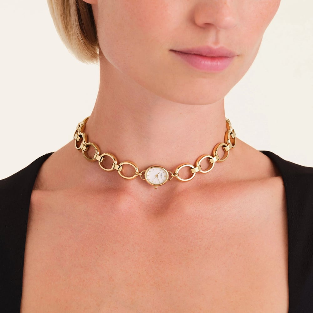 ROSEFIELD Ladies Studio White Dial Golden Chain Choker Necklace Watch STWGSG-ST02
