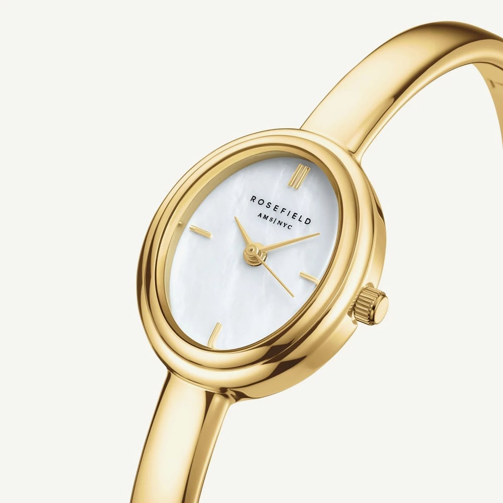 ROSEFIELD Ladies Studio White Mother of Pearl Dial Golden Bangle Bracelet Watch STWGSG-ST06