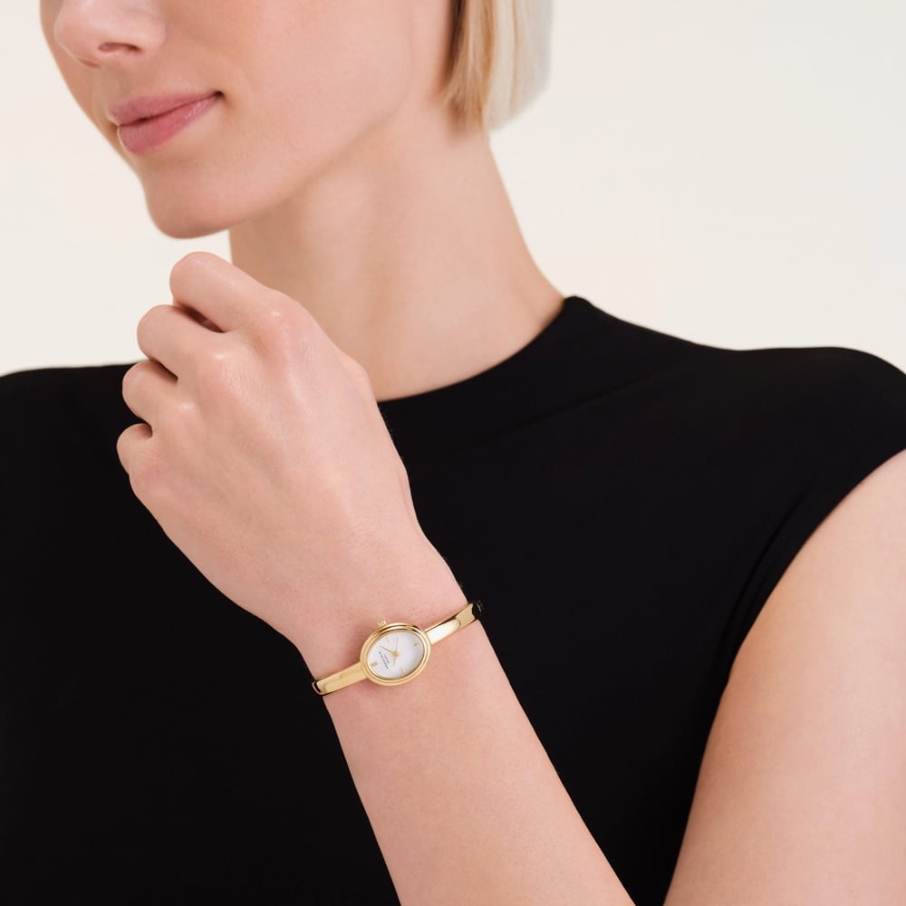 ROSEFIELD Ladies Studio White Mother of Pearl Dial Golden Bangle Bracelet Watch STWGSG-ST06