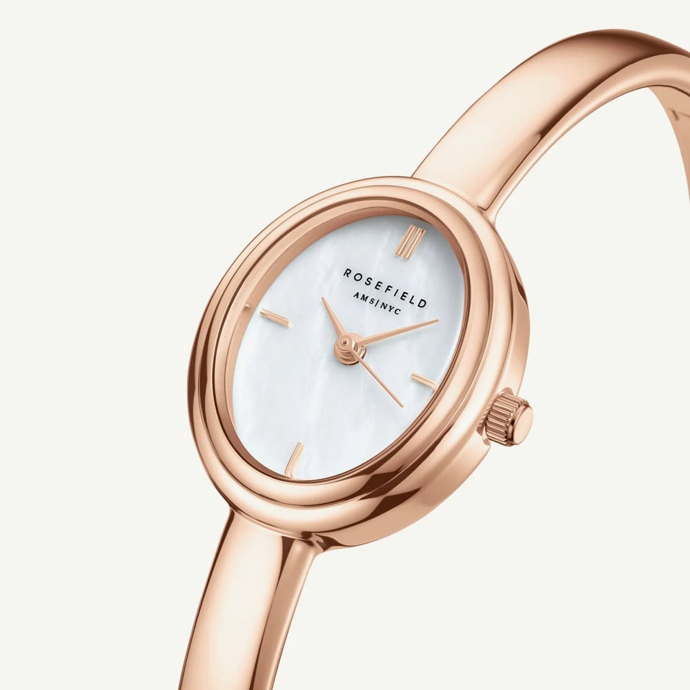 ROSEFIELD Ladies Studio Bangle S White Mother of Pearl Dial Rose Gold Bangle Bracelet Watch STWRSR-ST08