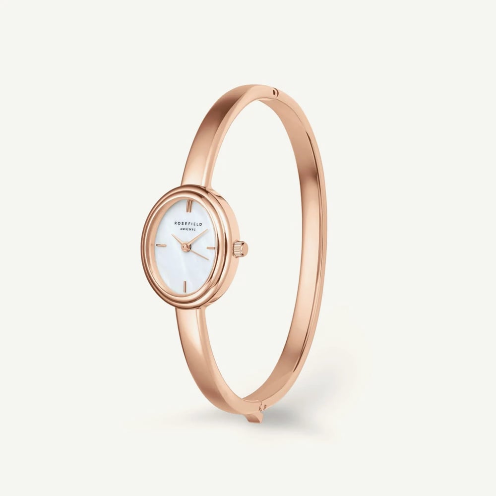 ROSEFIELD Ladies Studio Bangle S White Mother of Pearl Dial Rose Gold Bangle Bracelet Watch STWRSR-ST08