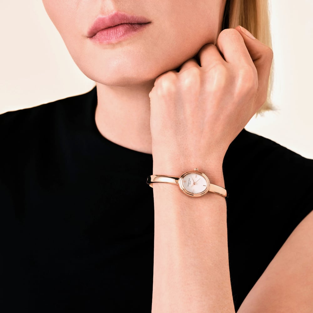 ROSEFIELD Ladies Studio Bangle S White Mother of Pearl Dial Rose Gold Bangle Bracelet Watch STWRSR-ST08
