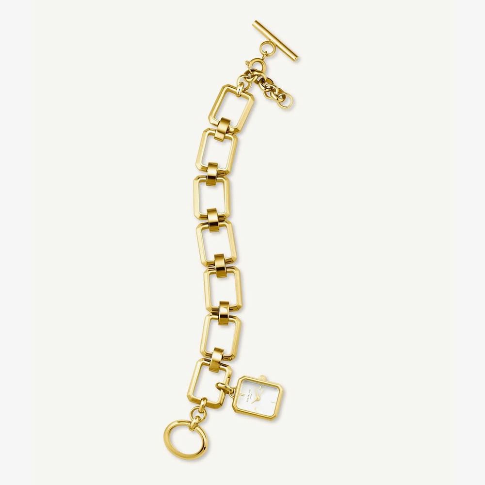ROSEFIELD Ladies Studio Octagon White Dial Golden Chain Bracelet Watch SWGSG-O52