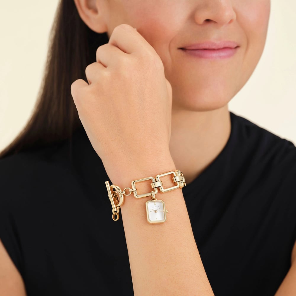 ROSEFIELD Ladies Studio Octagon White Dial Golden Chain Bracelet Watch SWGSG-O52
