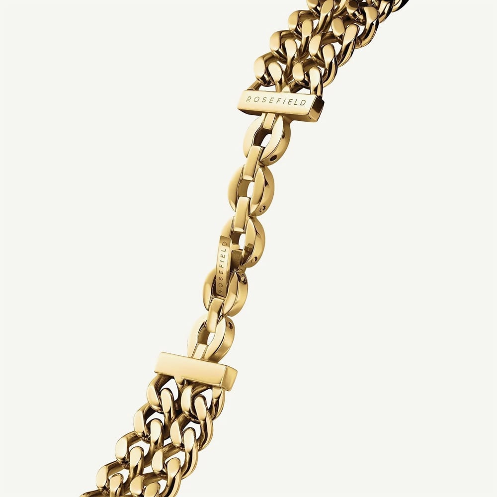 ROSEFIELD Ladies Studio Octagon White Dial Double Curb Chain Golden Bracelet Watch SWGSG-O76