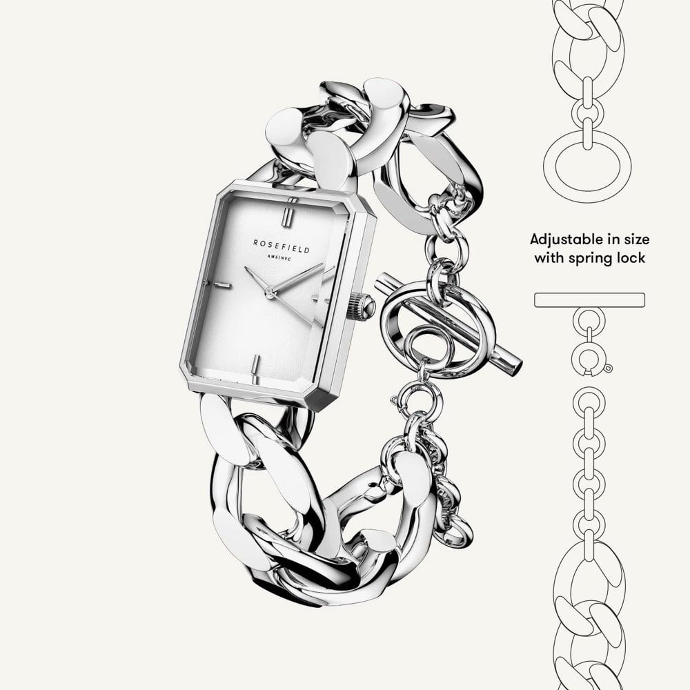 ROSEFIELD Ladies Studio Octagon XS White Dial Curb Chain Bracelet Watch SWSSS-O56
