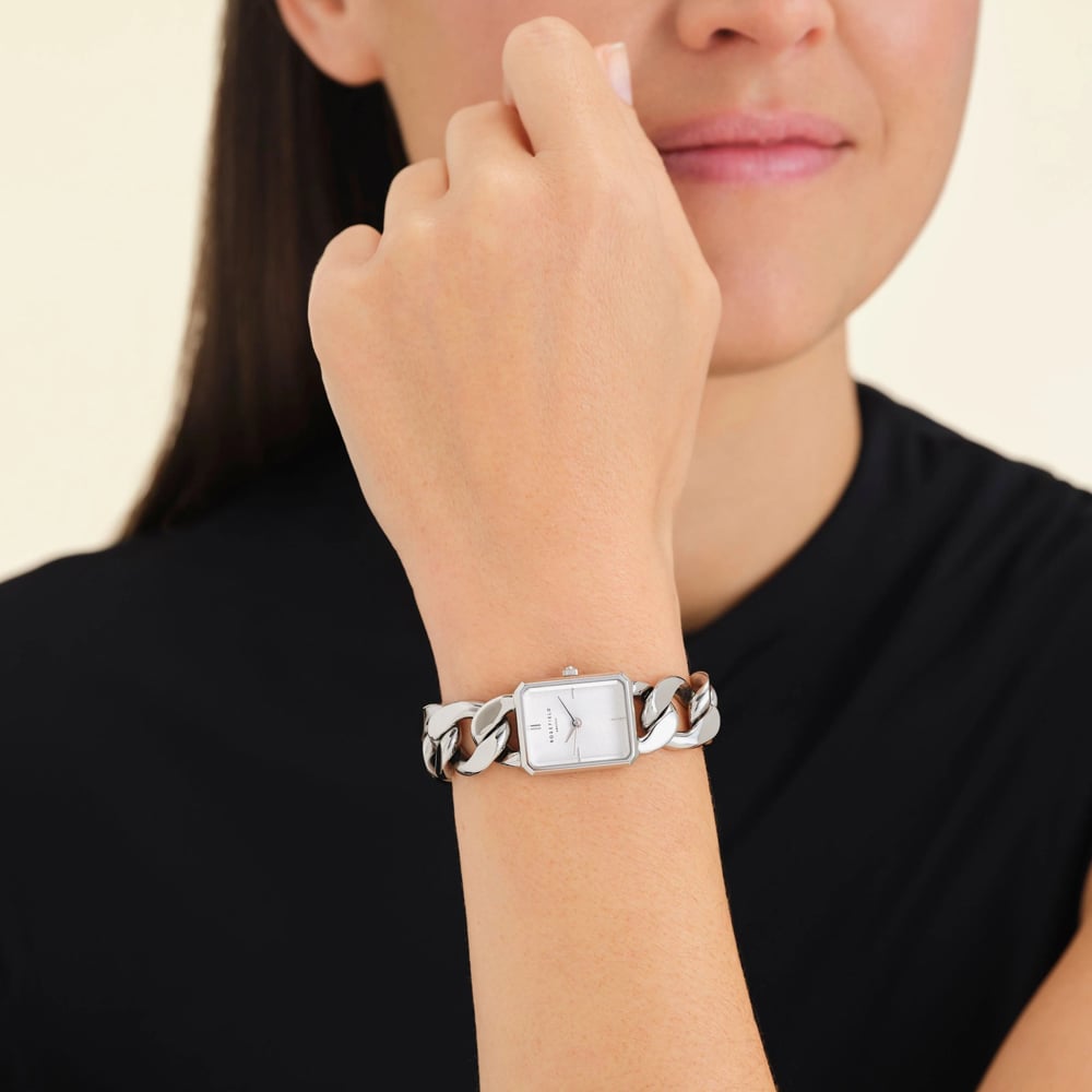 ROSEFIELD Ladies Studio Octagon XS White Dial Curb Chain Bracelet Watch SWSSS-O56