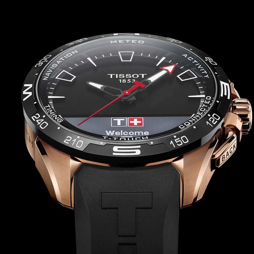 Tissot Mens T-Touch Connect Solar Rose Gold Plated Rubber Strap Smart Watch T121.420.47.051.02