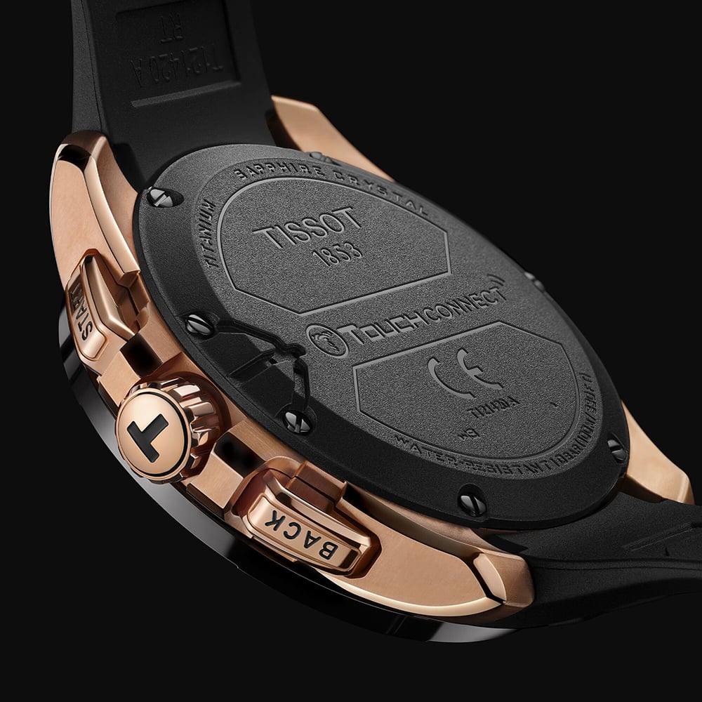 Tissot Mens T-Touch Connect Solar Rose Gold Plated Rubber Strap Smart Watch T121.420.47.051.02
