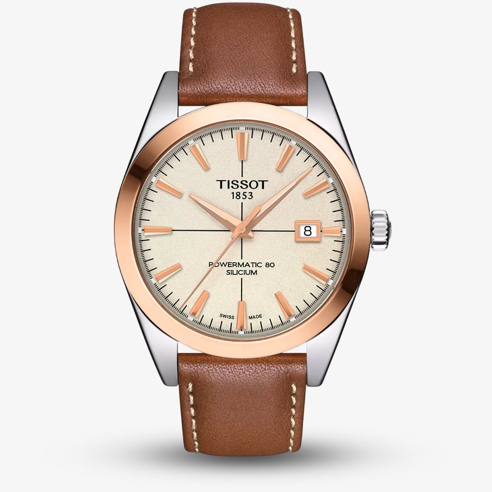 House of Watches - Tissot Gentleman 18k Rose Gold Powermatic 80 Silicium Leather Strap Watch T927.407.46.261.00