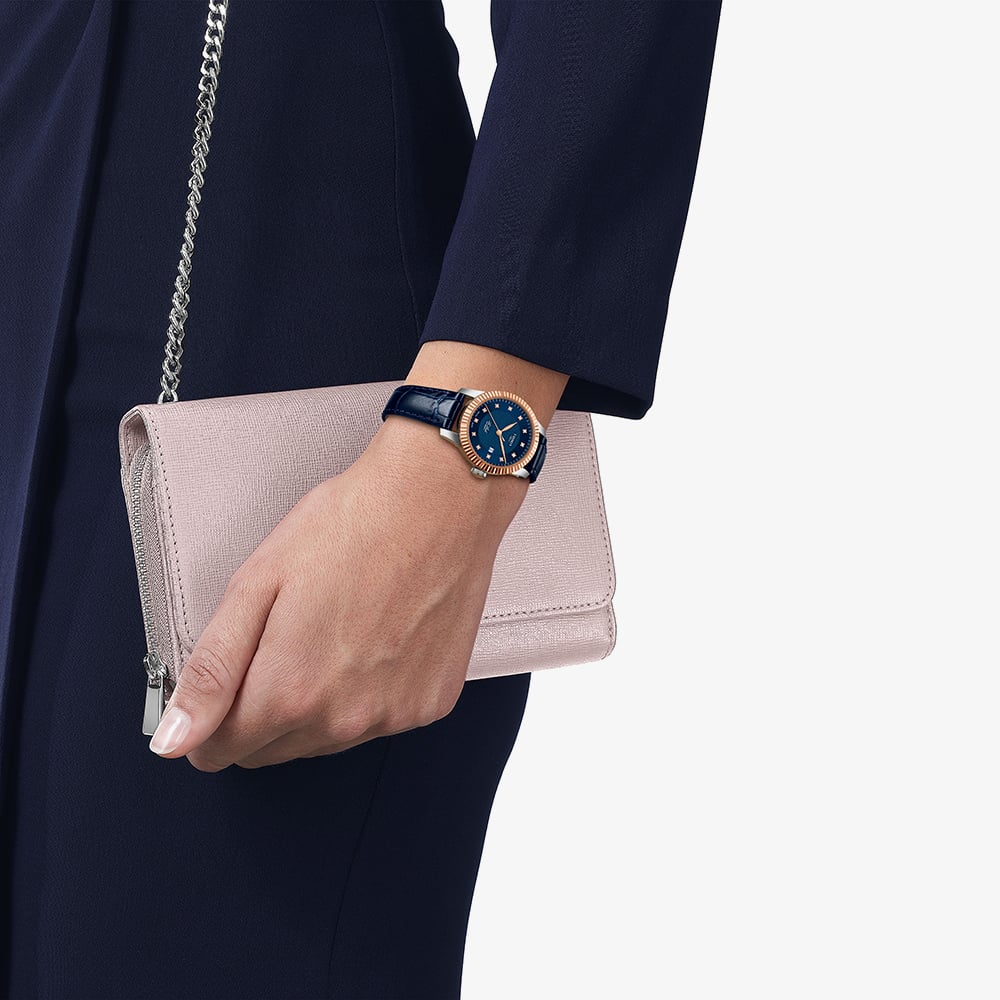 Tissot Ladies Le Locle Rose Gold Blue Leather Strap Watch T932.207.46.046.00