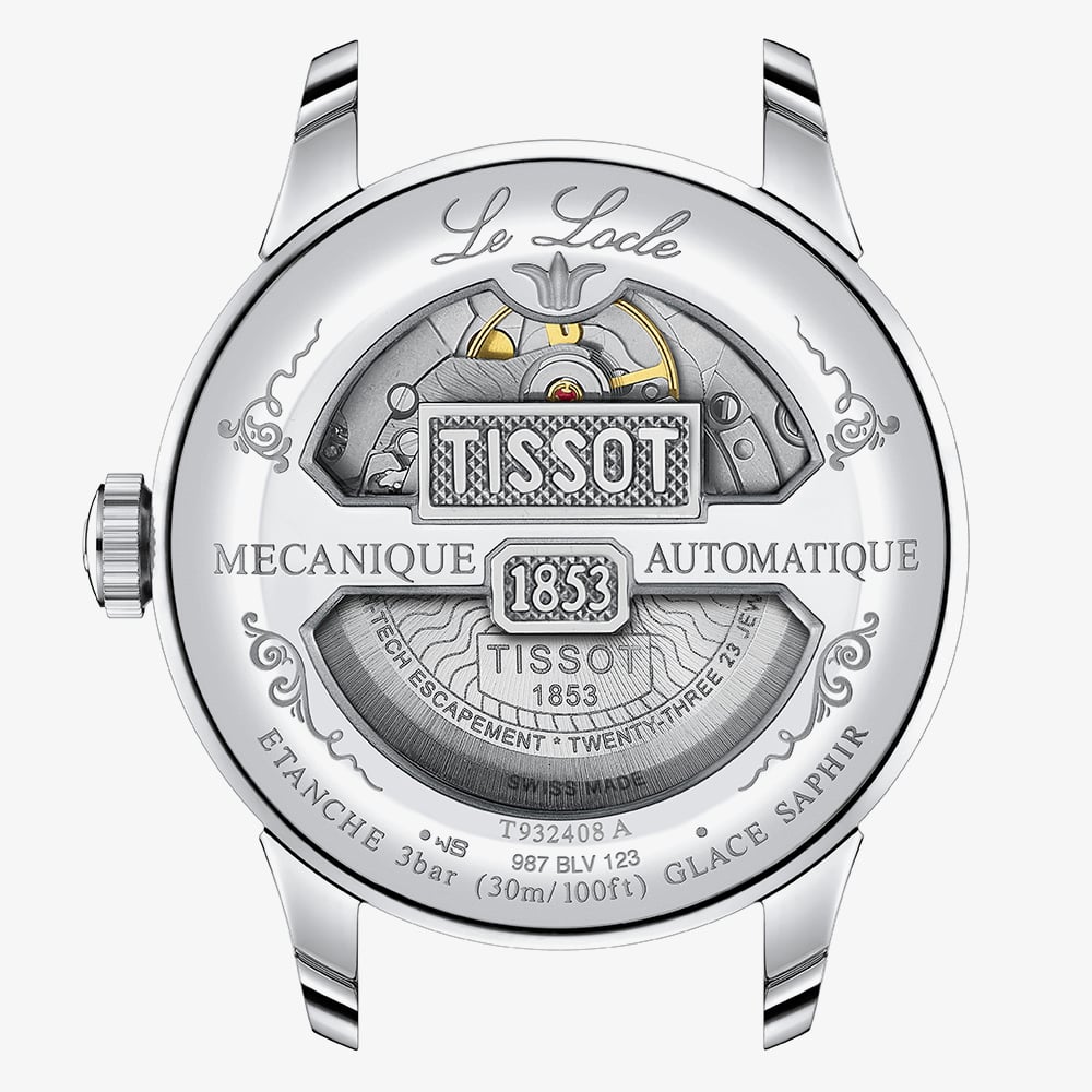 Tissot Mens Le Locle 18k Rose Gold Blue Leather Strap Watch T932.408.46.043.00