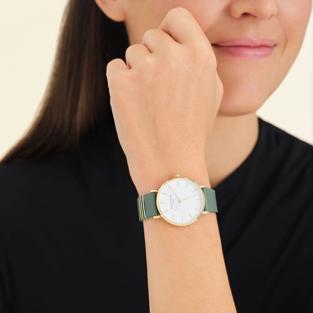 ROSEFIELD Ladies West Village White Mother of Pearl Green Leather Strap Watch WFGG-W85