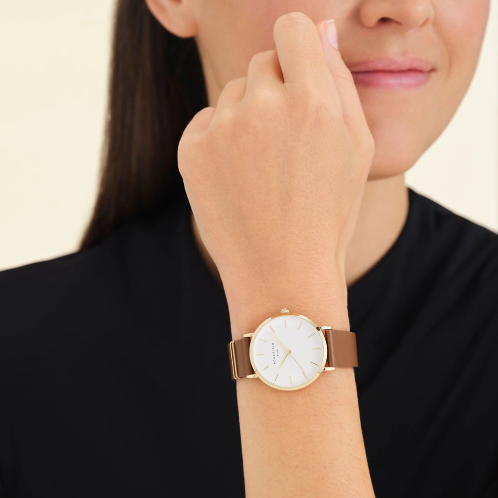 ROSEFIELD Ladies West Village White Dial Brown Leather Strap Watch WWCG-W86