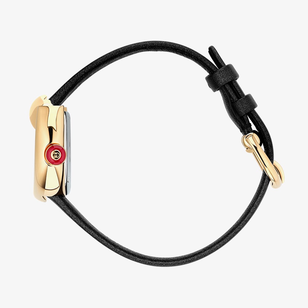 Gucci Ladies Horsebit Black Dial Leather Strap Watch YA168505