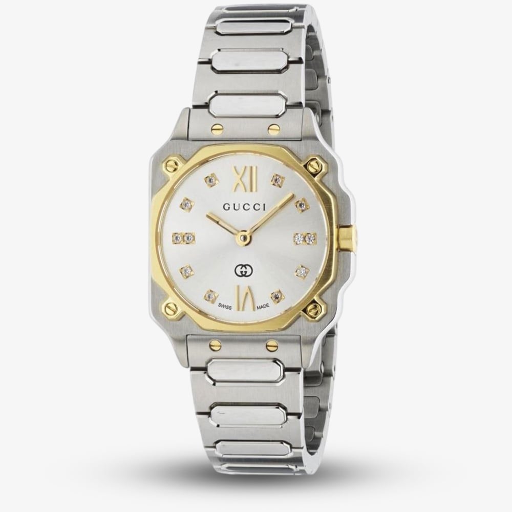 Gucci Ladies G-Flat Two Tone Diamond Dial Watch YA166503