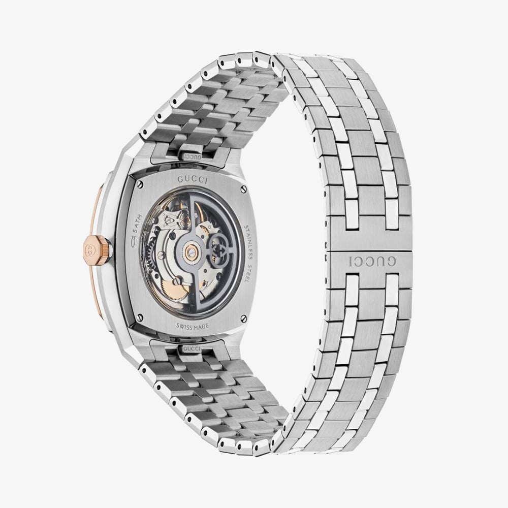 Gucci Mens 25H Rose Gold Bezel Black Dial Watch YA163352