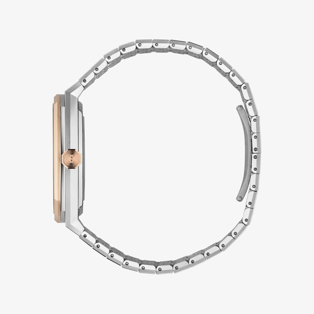 Gucci Mens 25H Rose Gold Bezel Black Dial Watch YA163352