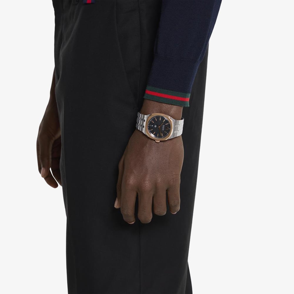 Gucci Mens 25H Rose Gold Bezel Black Dial Watch YA163352