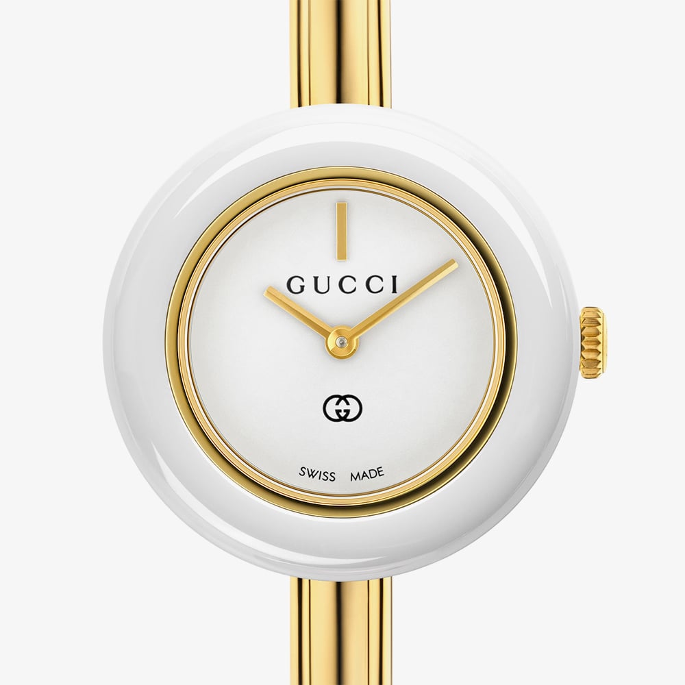 Gucci Ladies GUCCI Play Size 15cm 28mm Gold Plated Bangle Watch YA151543