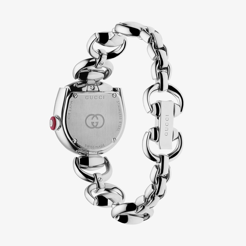 Gucci Ladies Horsebit Black Dial Chain Bracelet Watch YA168501
