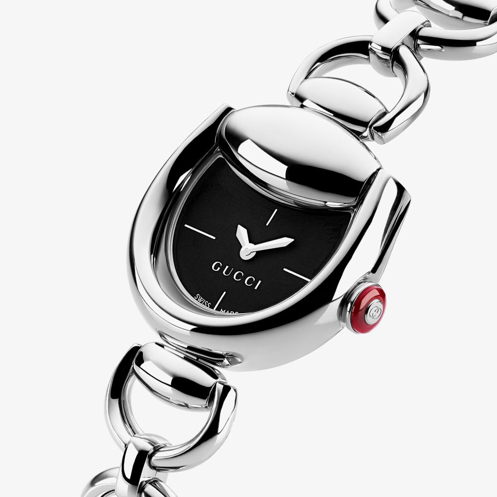Gucci Ladies Horsebit Black Dial Chain Bracelet Watch YA168501