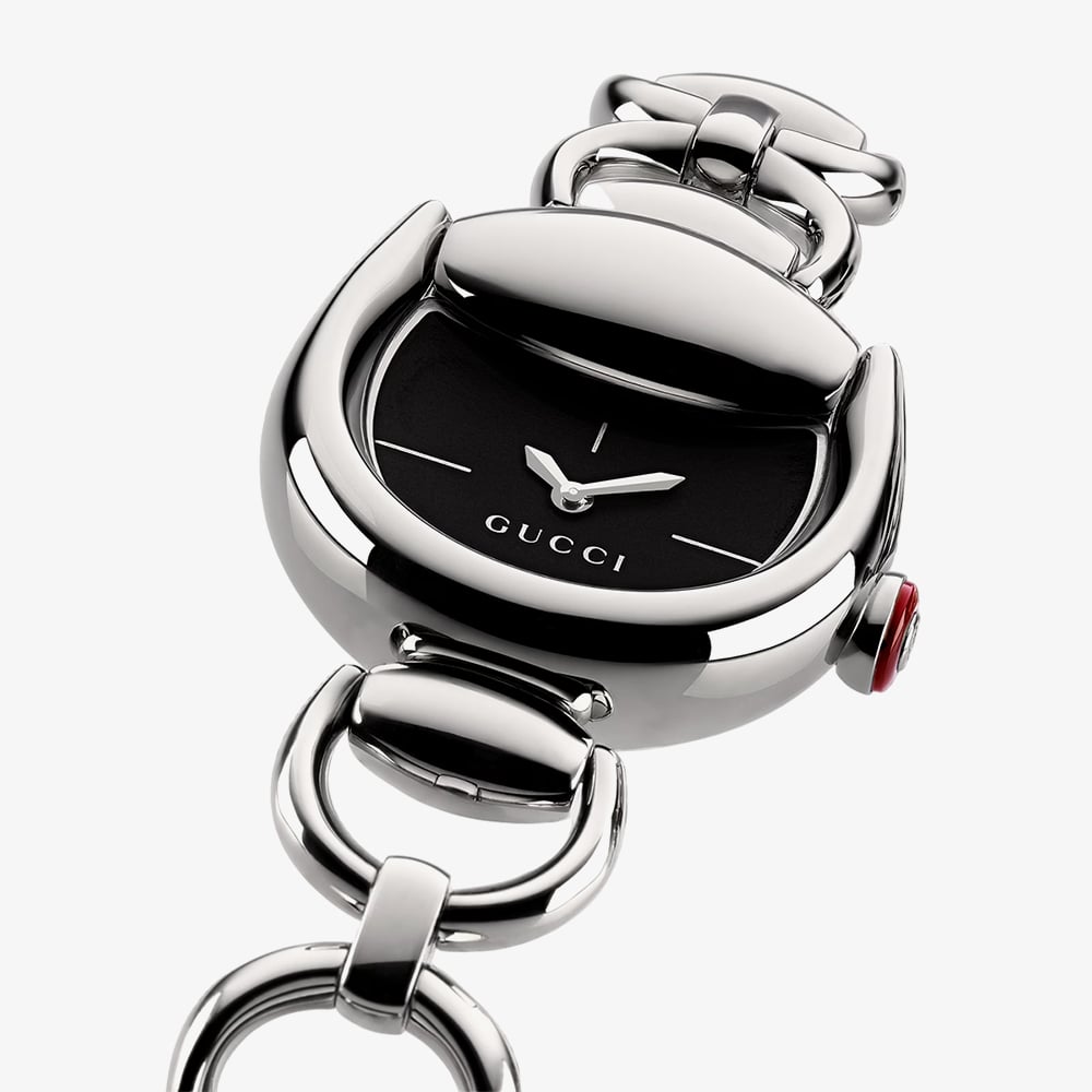 Gucci Ladies Horsebit Black Dial Chain Bracelet Watch YA168501