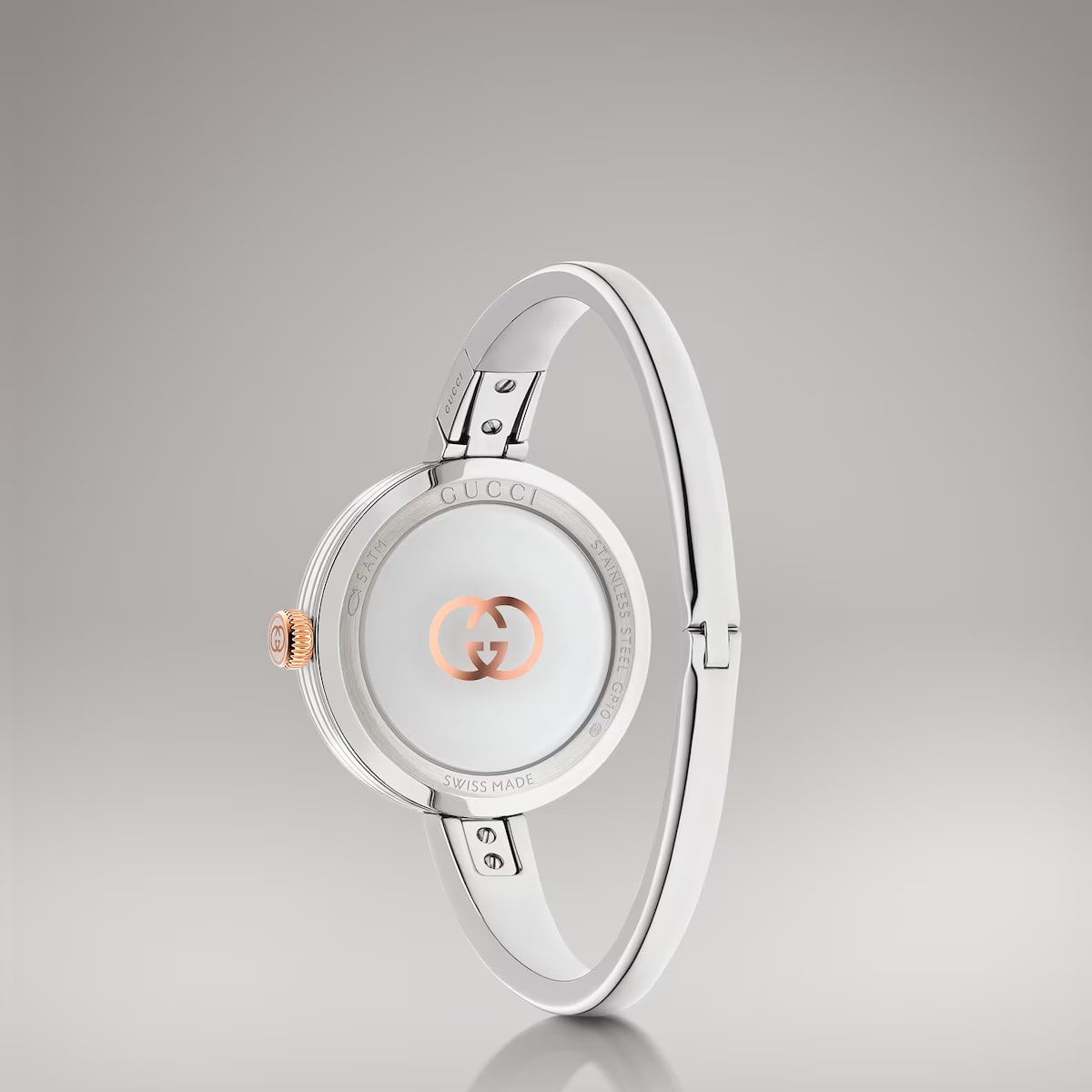 Gucci Ladies Model 2000 Silver Dial Bangle Bracelet Watch YA167524