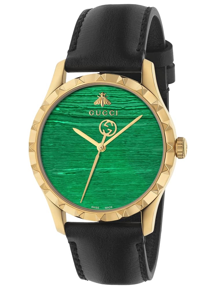 Green Dial Black Leather Strap Watch 