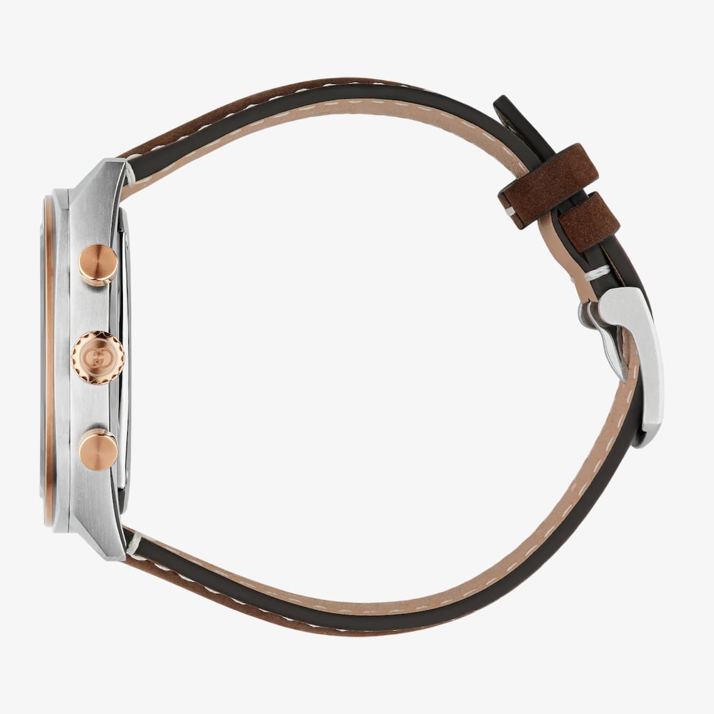 Gucci Mens Interlocking Brown Leather Strap Watch YA142335