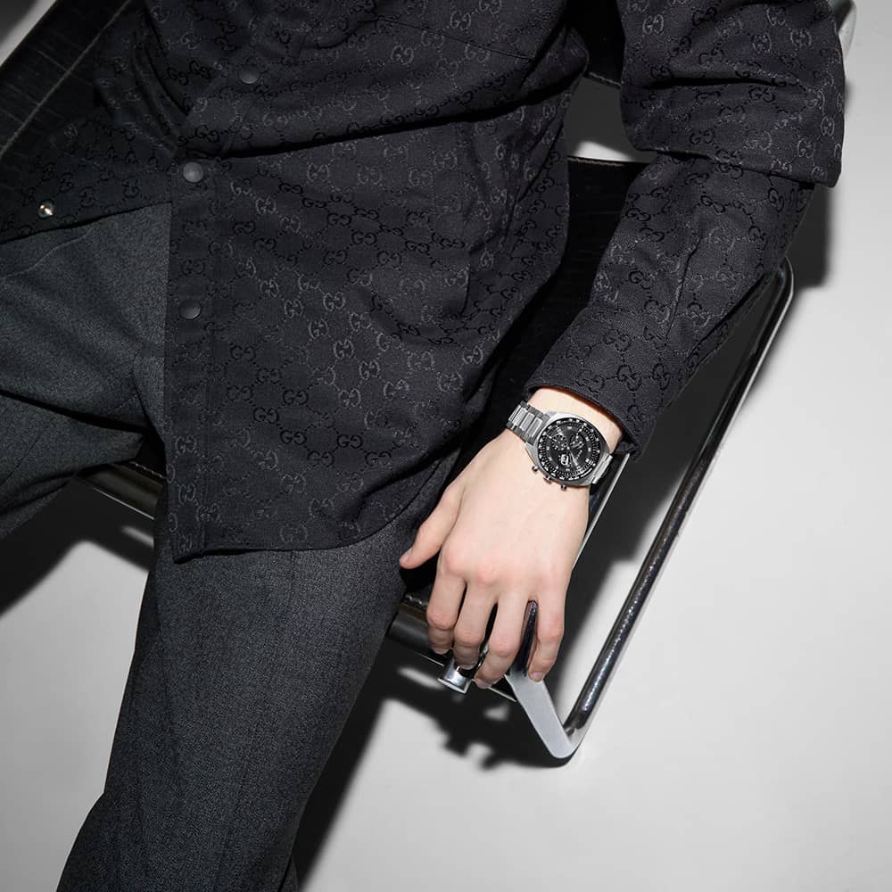 Gucci Interlocking Black Chronograph Watch YA142316