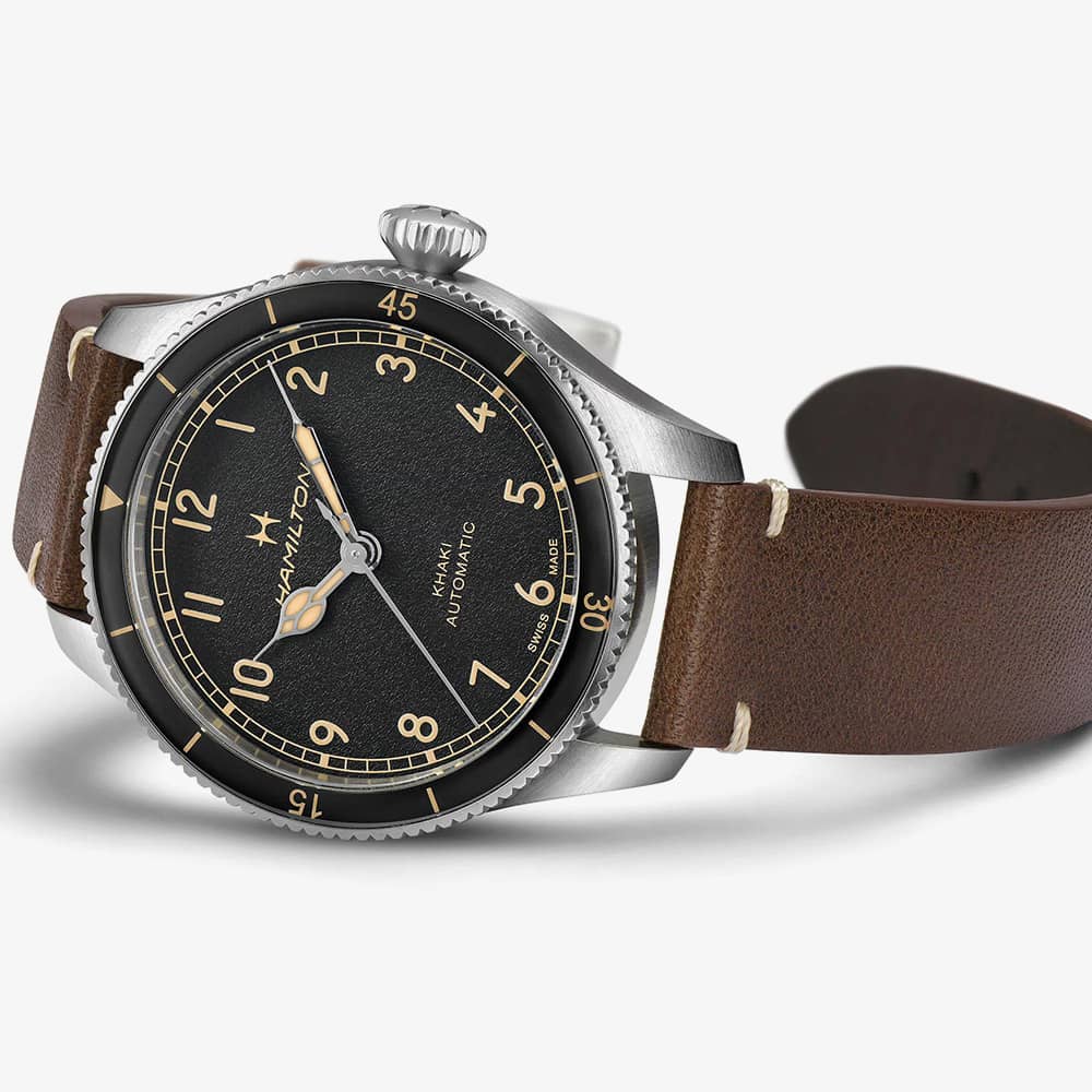 Hamilton Khaki Aviation Pilot Pioneer Brown Leather Watch H76205530