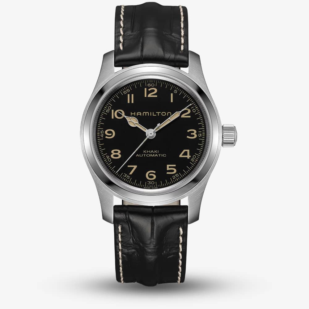 Hamilton Mens Khaki Field Murph Auto 42mm Black Leather Strap Watch H70605731