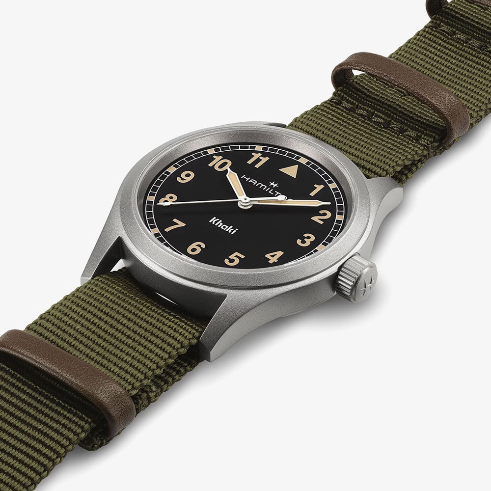 Hamilton Mens Khaki Field Quartz 38mm Green Fabric Strap Watch H69401930