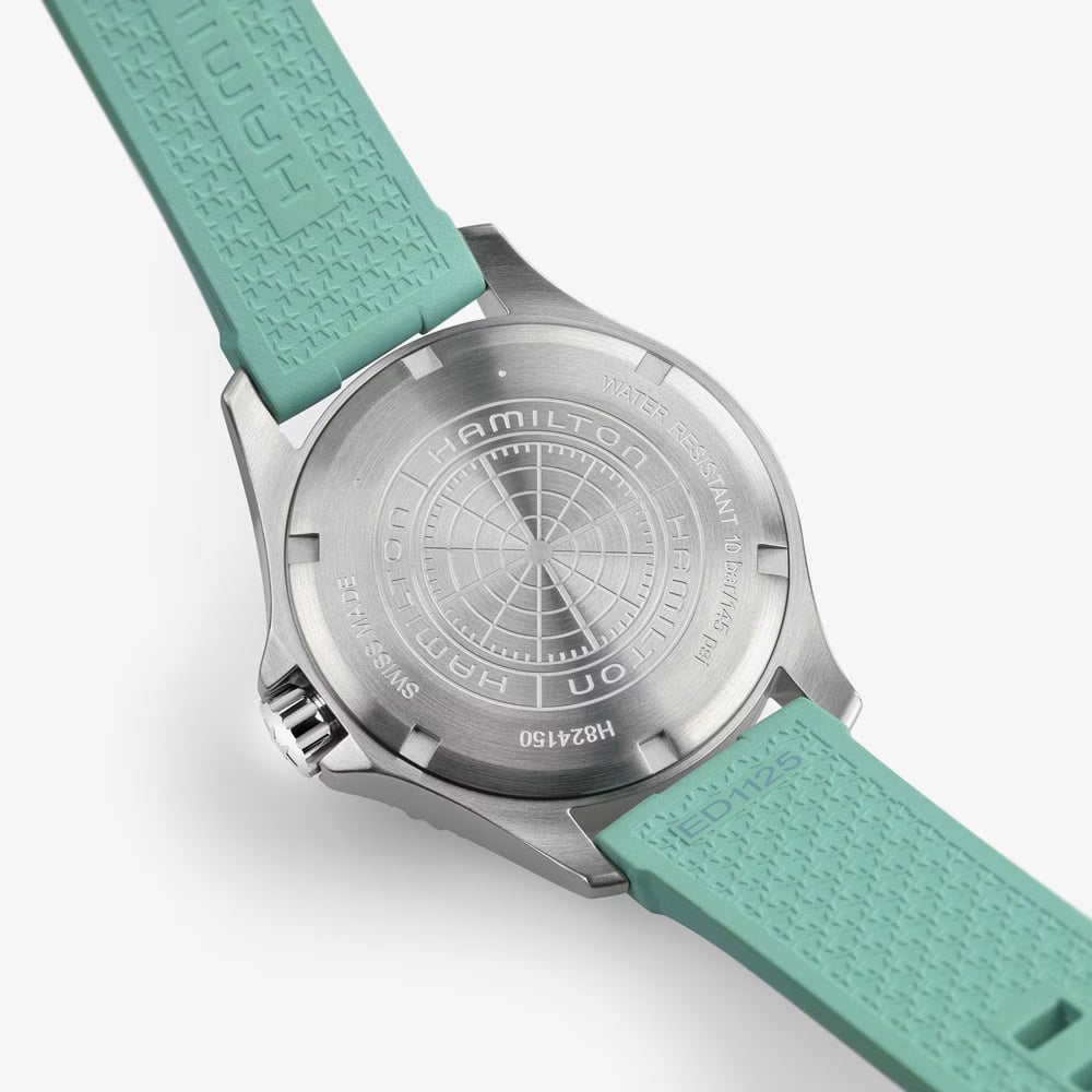 Hamilton Mens Khaki Navy Scuba Turquoise Rubber Strap Watch H82415331