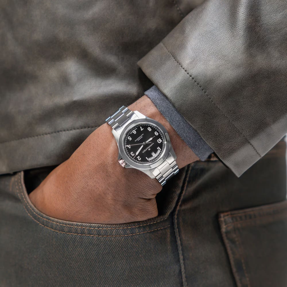 Hamilton Mens Khaki Field King Day-Date Black Dial Bracelet Watch H64475131