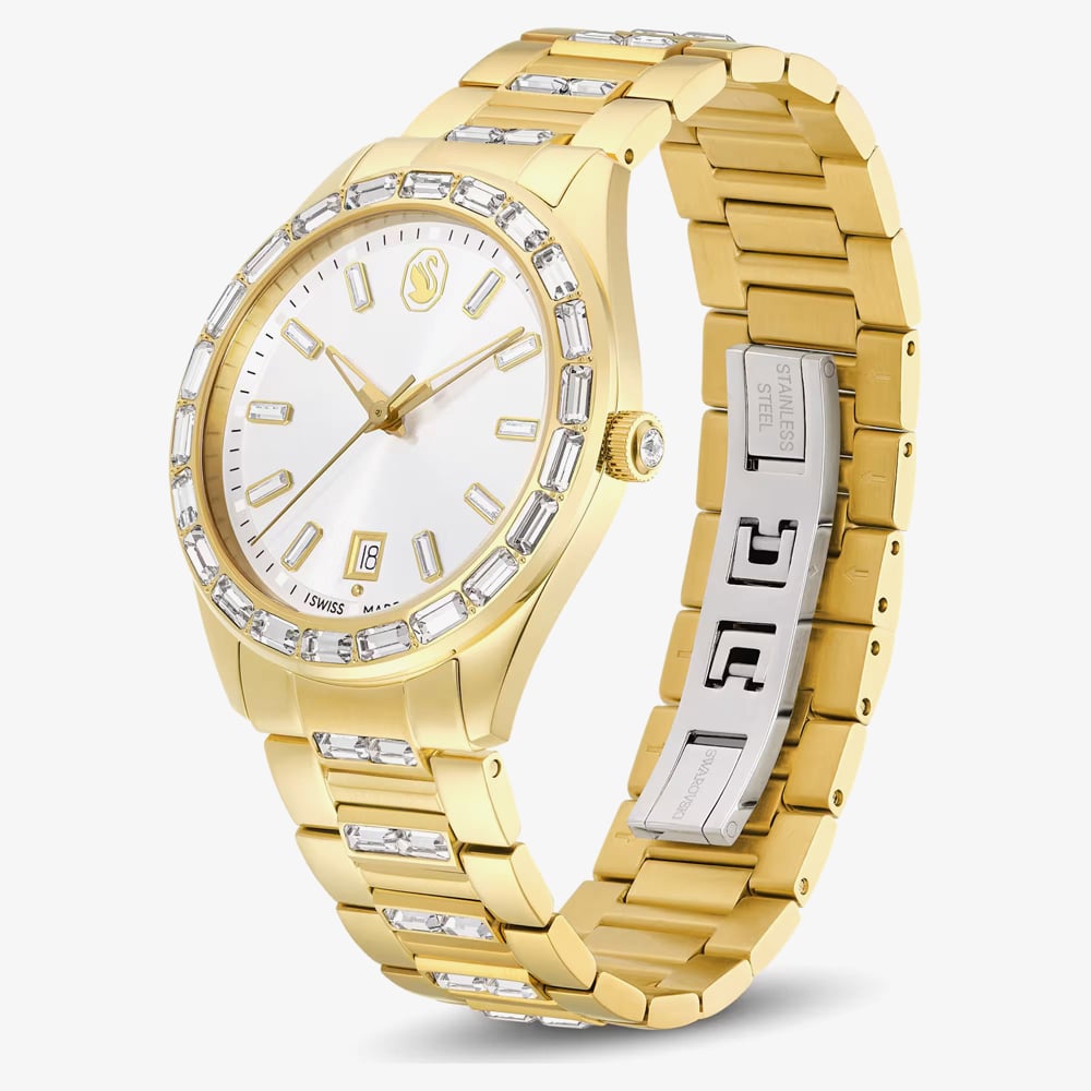 Swarovski Ladies Matrix Golden White Dial Bracelet Watch 5745534