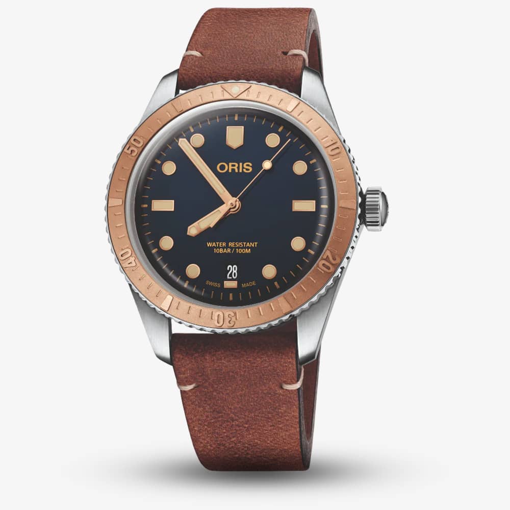 House of Watches - Oris Mens Divers Sixty-Five Brown Leather Strap Watch 01 733 7707 4355-07 5 20 45