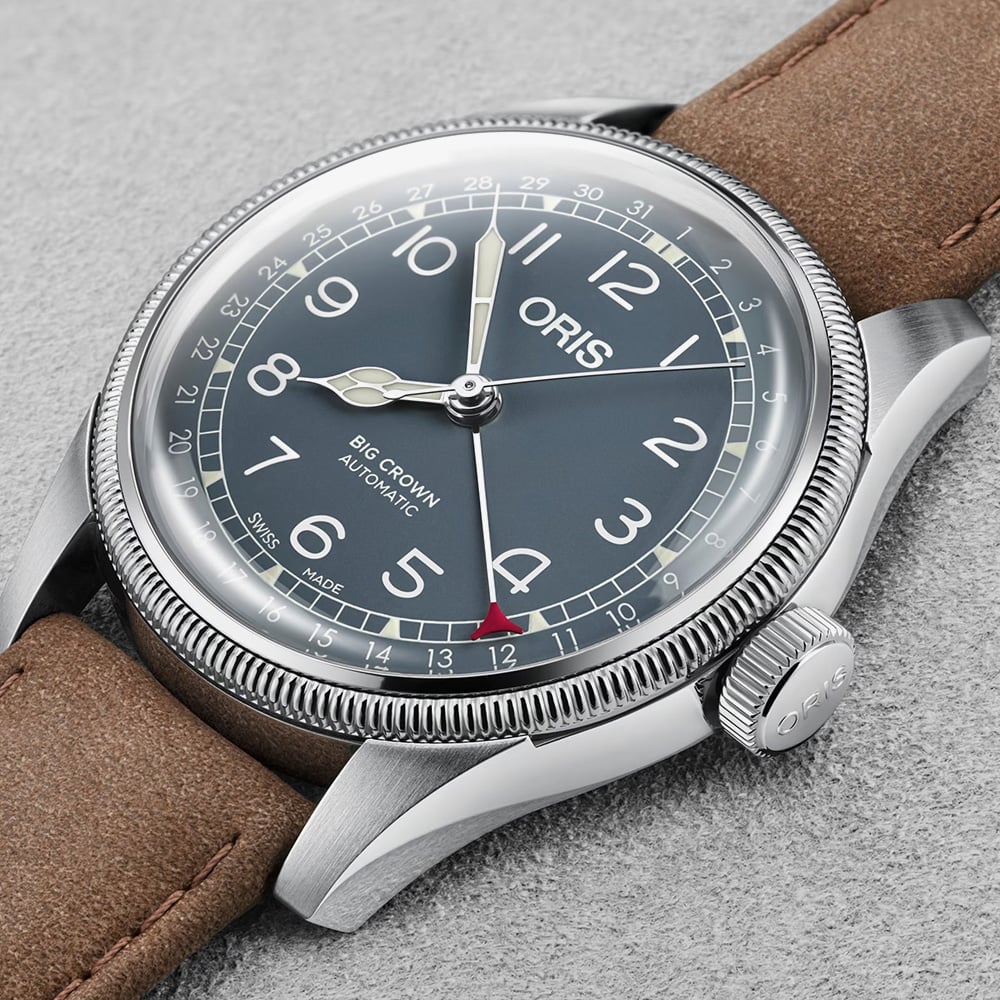 Oris Mens Big Crown Pointer Date Blue Dial Brown Leather Strap Watch 01 754 7785 4065-07 6 20 10