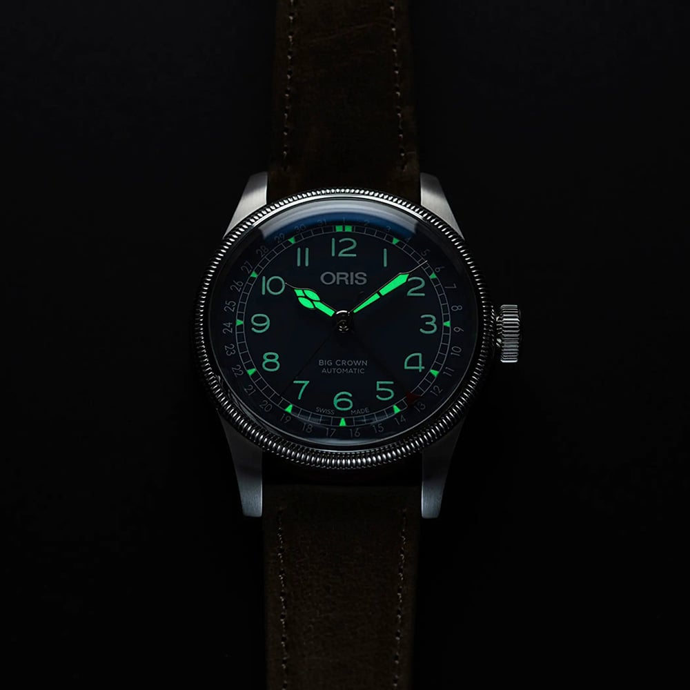 Oris Mens Big Crown Pointer Date Blue Dial Brown Leather Strap Watch 01 754 7785 4065-07 6 20 10