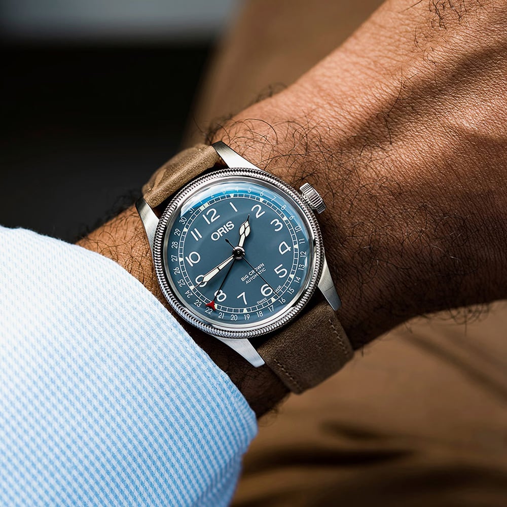 Oris Mens Big Crown Pointer Date Blue Dial Brown Leather Strap Watch 01 754 7785 4065-07 6 20 10
