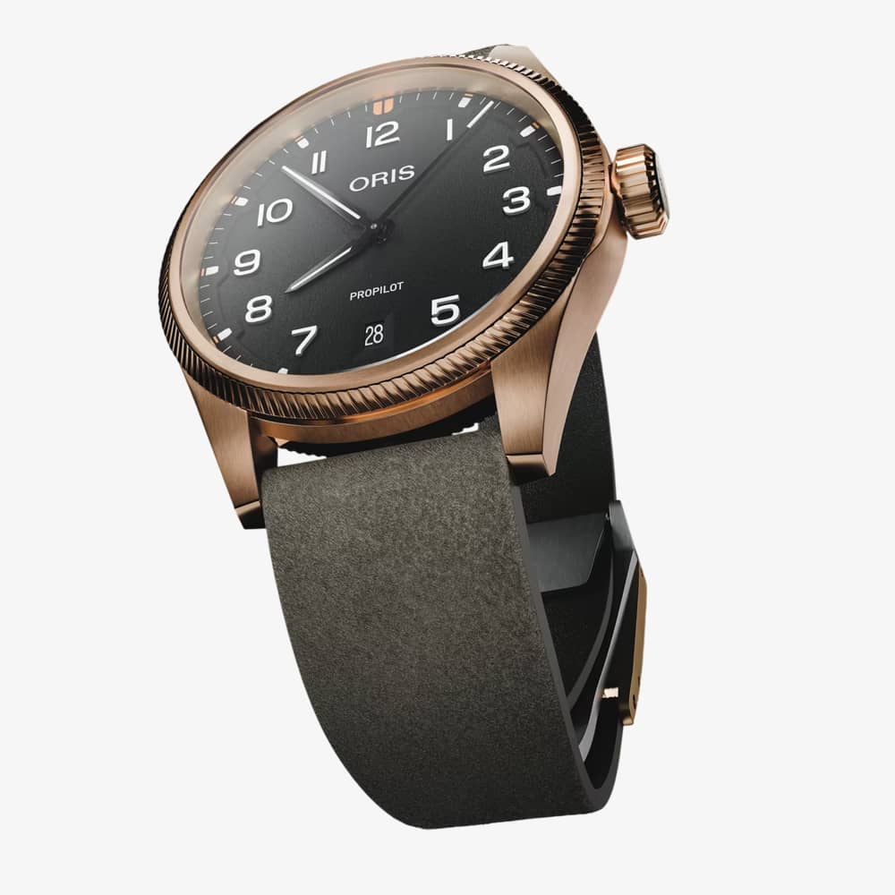 Oris Mens ProPilot Bronze Leather Strap Watch 01 733 7805 3164-07 6 2022BRLC
