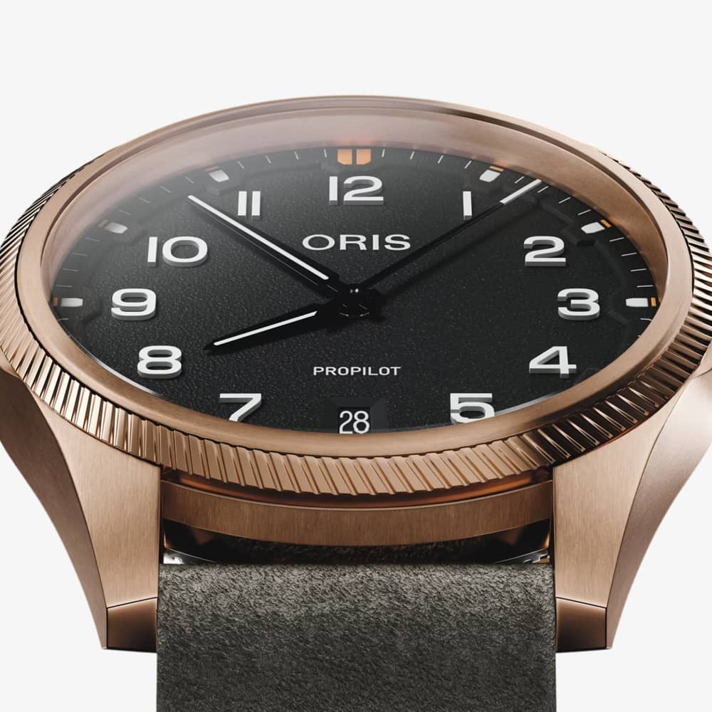 Oris Mens ProPilot Bronze Leather Strap Watch 01 733 7805 3164-07 6 2022BRLC