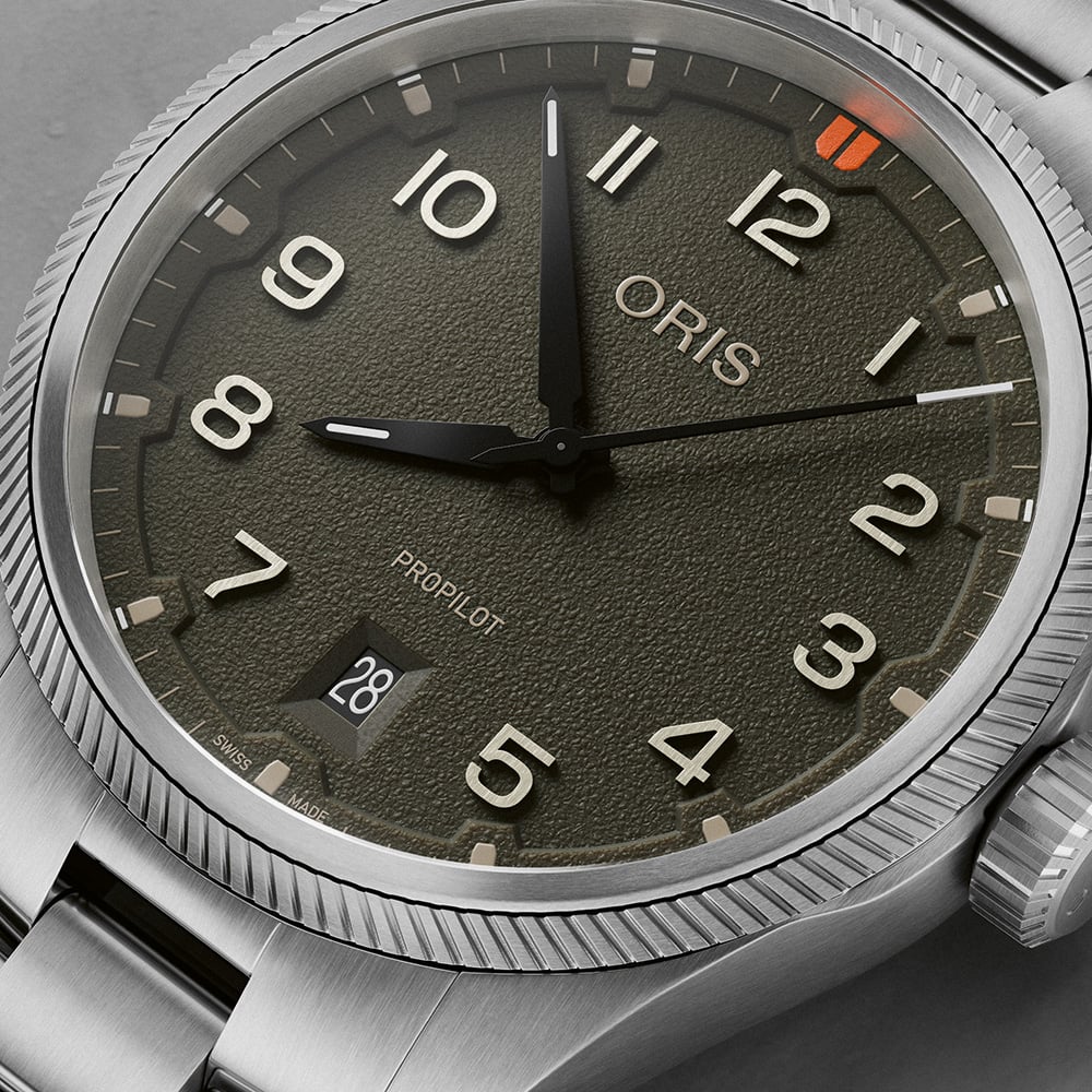 Oris Mens Propilot Date Green Dial Bracelet Watch 01 733 7805 4167-07 8 20 04LC